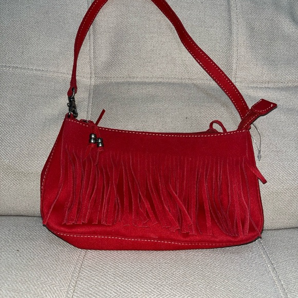 Nine West RED Fringed Purse Handbag Shoulderbag - Picture 1 of 6
